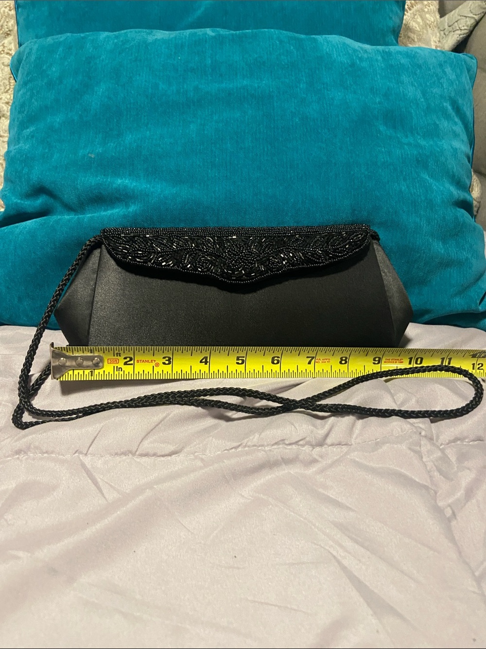 Black Beaded Evening Clutch with Braided Strap